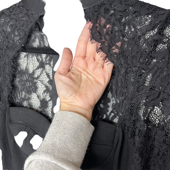 NEW DESIGNER BLACK LACE LONG SLEEVE CLASSIC BANDAGE DRESS SWEETHEART NECK SIZE L - Picture 12 of 16